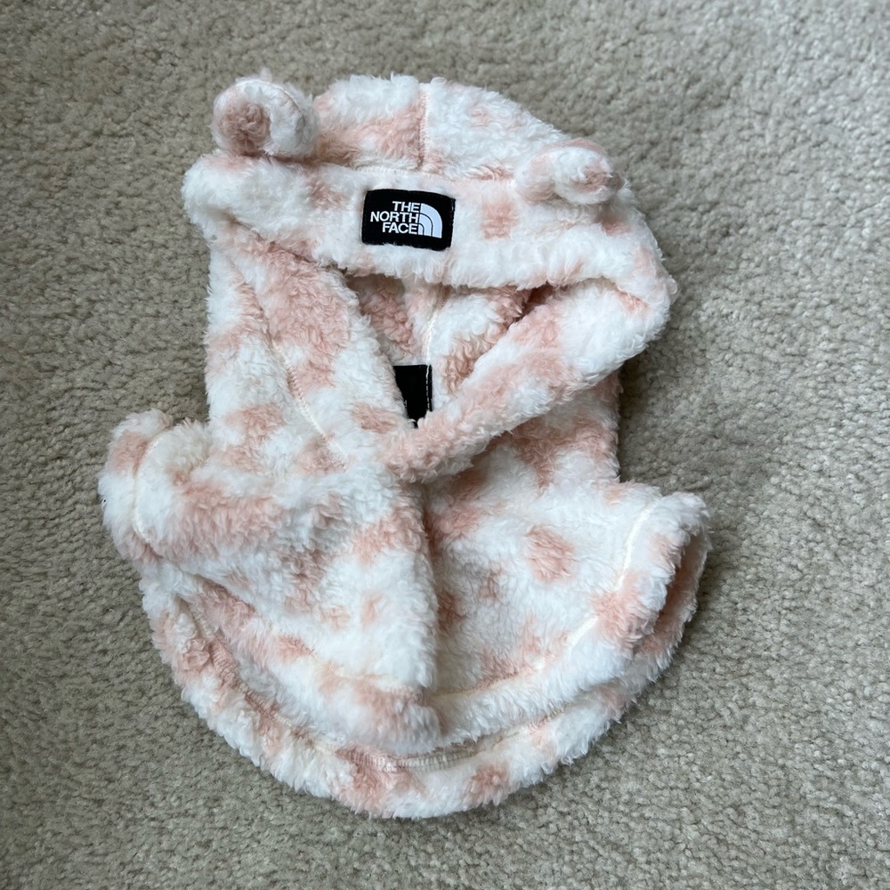 The North Face Soft Pink and Cream Infant hat/hood